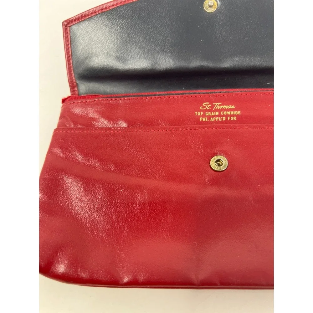 Vintage St Thomas Red Leather Cowhide Clutch Purse Wallet